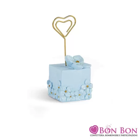 Bomboniera matrimonio segnaposto azzurro con fiori glietterati Cupido - 1