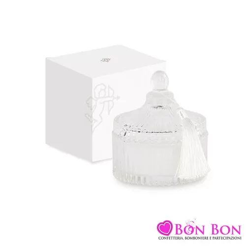 Bomboniera matrimonio candela profumata con nappa bianca Cupido - 1