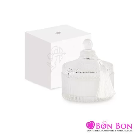 Bomboniera matrimonio candela profumata con nappa bianca Cupido - 1