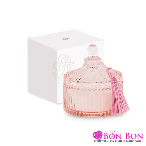 Bomboniera matrimonio candela profumata con nappa rosa Cupido - 1