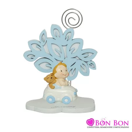 Bomboniera nascita e battesimo portafoto con clip albero della vita con bimbo celeste resina Harmony - 2