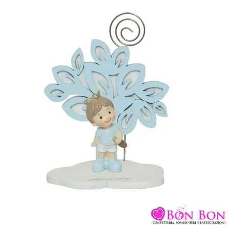 Bomboniera nascita e battesimo portafoto con clip albero della vita con principe celeste resina Harmony - 2