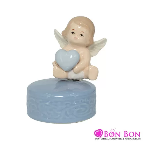 Bomboniera nascita e battesimo carillon angelo azzurro porcellana Harmony - 1