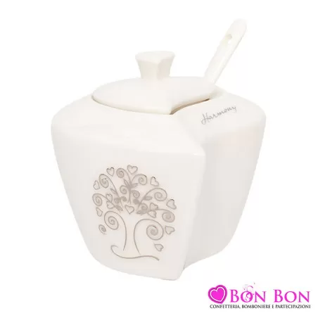 Bomboniera matrimonio harmony zuccheriera con albero della vita bianco ceramica Harmony - 3
