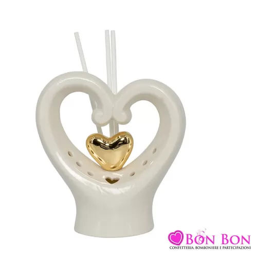Bomboniera matrimonio harmony profumatore cuore bianco-oro porcellna Harmony - 1