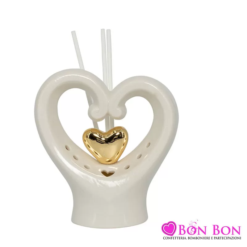 Bomboniera matrimonio harmony profumatore cuore bianco-oro porcellna Harmony - 1