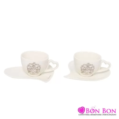 Bomboniera matrimonio harmony set tazzine caffé con albero della vita bianco ceramica Harmony - 1