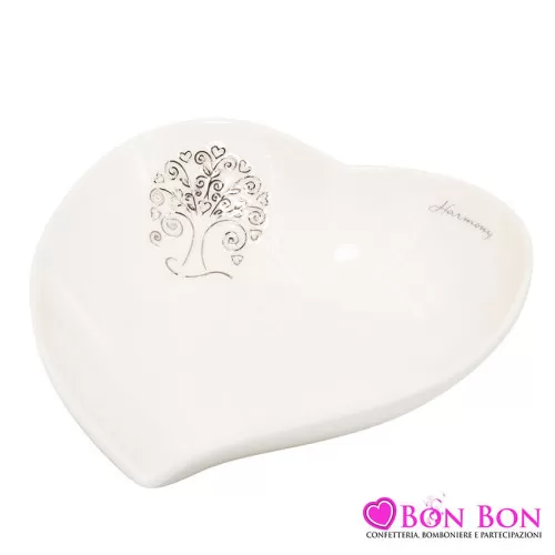 Bomboniera matrimonio harmony piattino forma di cuore c-albero della vita bianco ceramica Harmony - 1