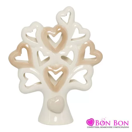 Bomboniera matrimonio harmony albero della vita traforato c-cuori e led bianco-tortora porcellana Harmony - 1