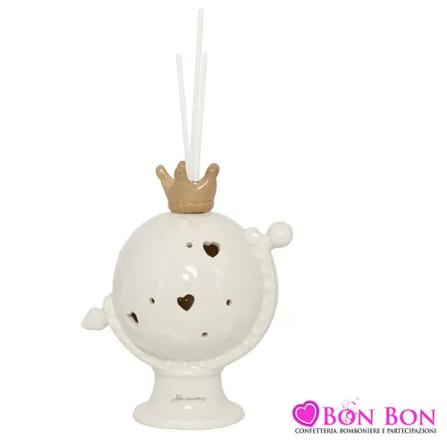 Bomboniera matrimonio harmony profumatore c-led mappamondo c-corona bianco-tortora porcellana Harmony - 1