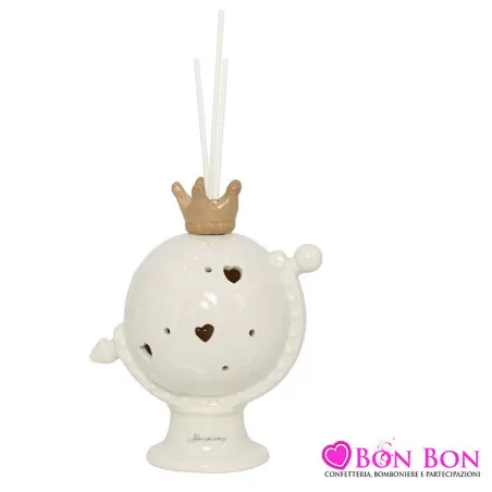 Bomboniera matrimonio harmony profumatore c-led mappamondo c-corona bianco-tortora porcellana Harmony - 1