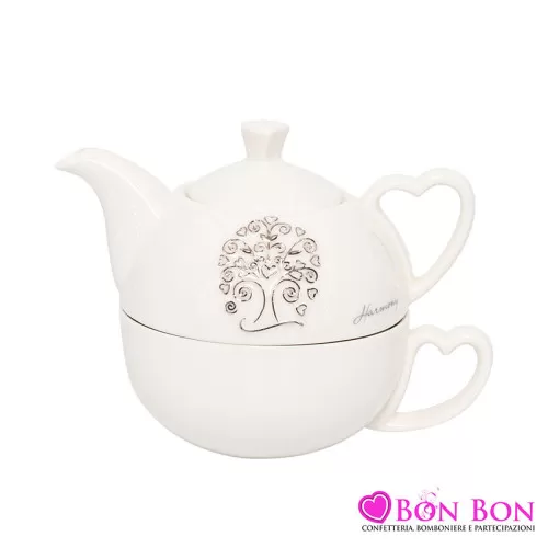 Bomboniera matrimonio harmony teiera c-albero della vita bianco porcellana Harmony - 1