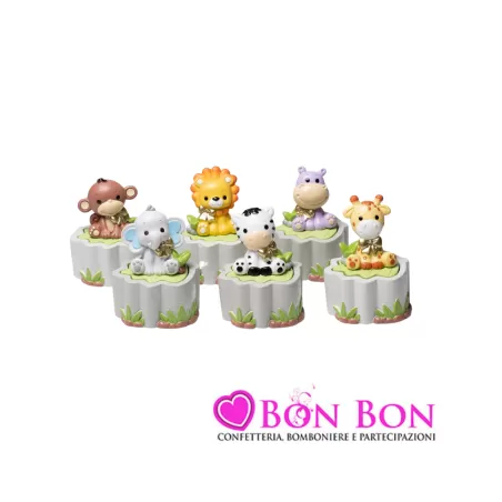 Bomboniera nascita e battesimo scatolina animali della foresta resina Margot - 1