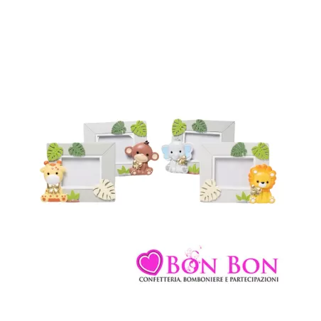 Bomboniera nascita e battesimo cornice animali della foresta piccola resina Margot - 1