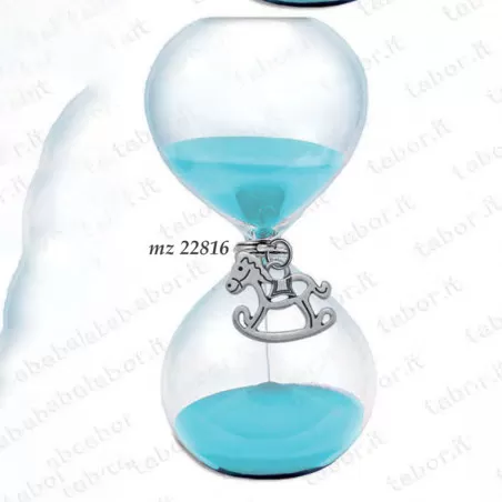 Bomboniera nascita e battesimo clessidra con pendente cavalluccio a dondolo celeste Tabor - 1