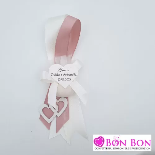 Segnaposto matrimonio con cuori bianco e rosa antico - 1