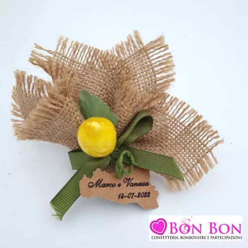 Segnaposto matrimonio in juta con limone e tag sicilia - 1