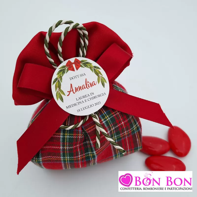 Sacchetto porta confetti per laurea in tessuto scozzese fagotto Liete Creazioni - 1