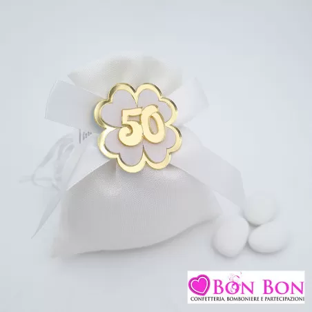 Sacchetto nozze d´oro panna con applicazione quadrifoglio 50 - 1