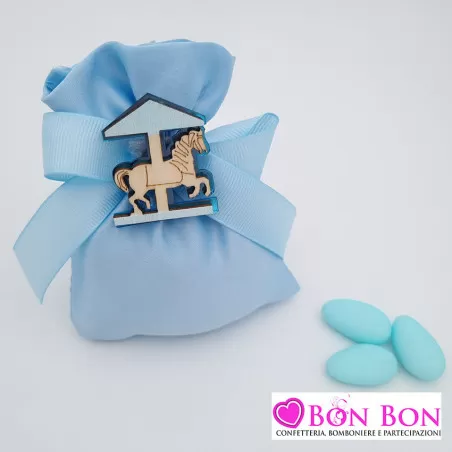 Sacchetto porta confetti nascita e battesimo celeste con magnete giostra e plex Royal Gifts - 1
