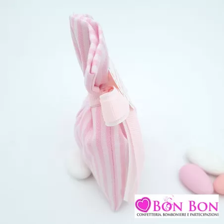 Sacchetto porta confetti nascita righe rosa e bianco con tag stelline Liete Creazioni - 2