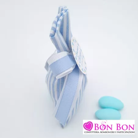 Sacchetto porta confetti nascita righe celesti e bianco con tag stelline Liete Creazioni - 2