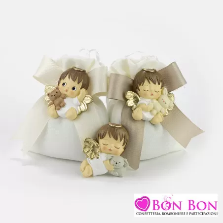Bomboniera angelo magnete per battesimo confezionato con sacchetto Margot - 1