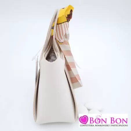 Sacchetto borsetta matrimonio in ecopelle panna - 2