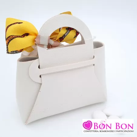 Sacchetto borsetta matrimonio in ecopelle panna - 3