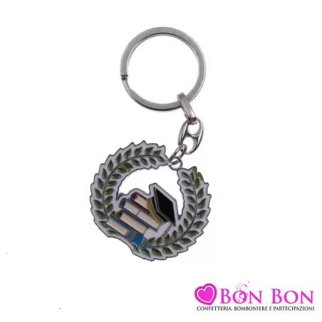 Bomboniera laurea portachiavi alloro con libri e tocco Greenford - 1