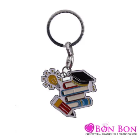 Bomboniera laurea portachiavi con libri tocco matita e lampadina Greenford - 1