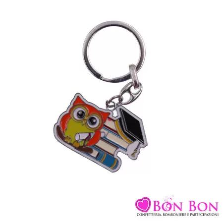 Bomboniera laurea portachiavi gufo con libri e tocco Greenford - 1
