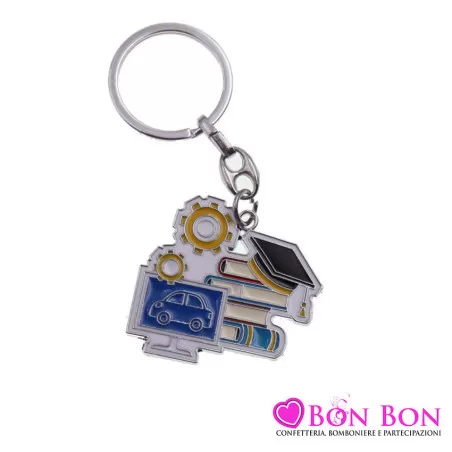 Bomboniera laurea in meccanica portachiavi con libri tocco e ingranaggi Greenford - 1