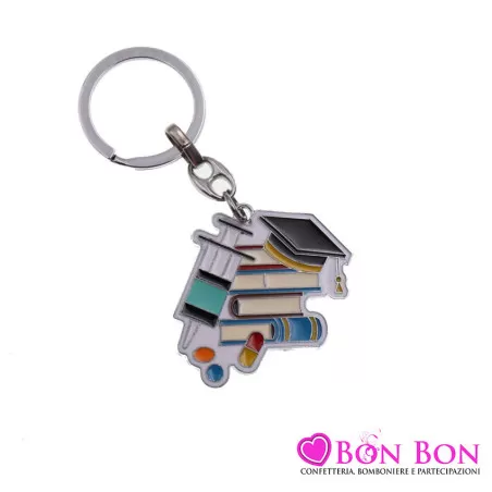 Bomboniera laurea in Infermieristica portachiavi con libri tocco e siringa Greenford - 1