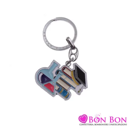 Bomboniera laurea in chimica portachiavi con libri tocco e ampolle Greenford - 1