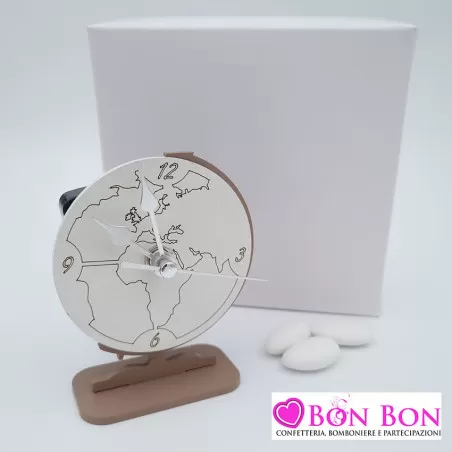 Bomboniera matrimonio orologio con mappamondo tortora - 1