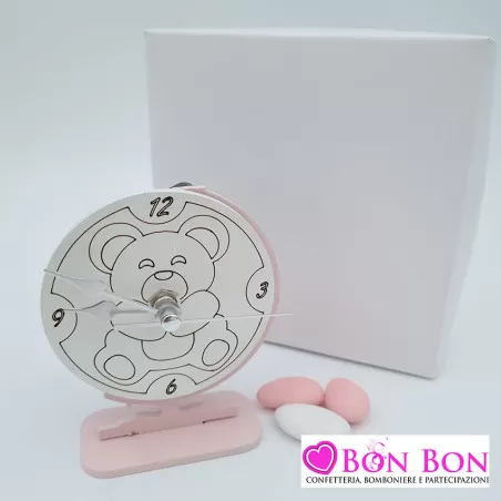 Bomboniera battesimo bimba orologio con orso rosa - 1