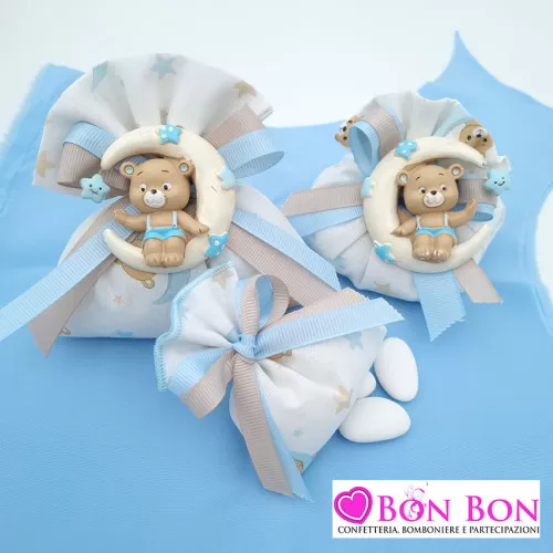 Sacchetti confetti battesimo orsetto su luna celeste Liete Creazioni - 1