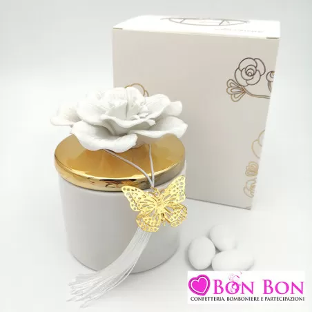 Bomboniera matrimonio candela profumata con fiore bianco piccola Harmony - 1