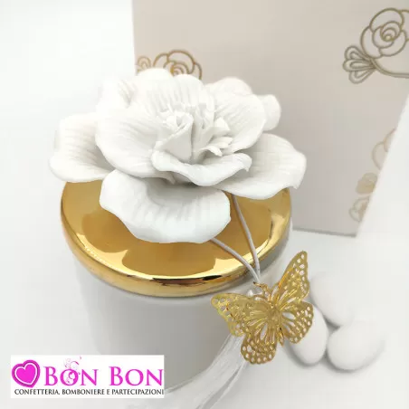 Bomboniera matrimonio candela profumata con fiore bianco piccola Harmony - 2