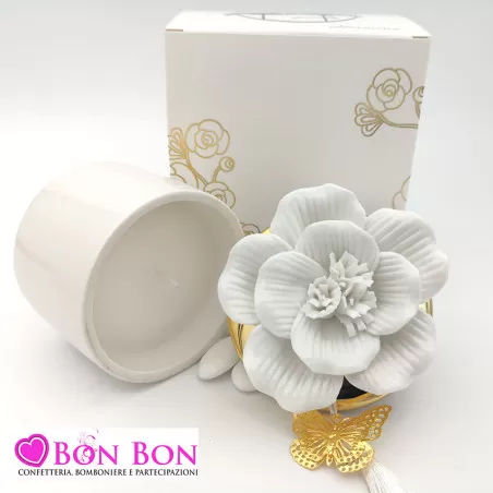 Bomboniera matrimonio candela profumata con fiore bianco piccola Harmony - 13