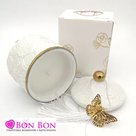 Bomboniera matrimonio candela profumata con decalco rose piccola Harmony - 13