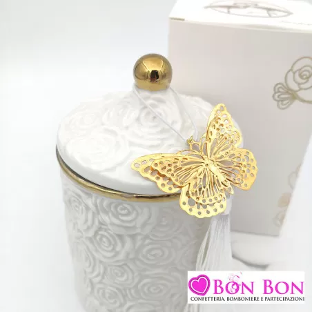 Bomboniera matrimonio candela profumata con decalco rose grande Harmony - 12