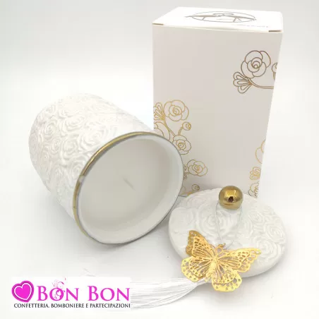 Bomboniera matrimonio candela profumata con decalco rose grande Harmony - 13