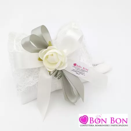 Sacchetto porta confetti matrimonio busta lino panna con merletto - 1