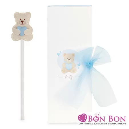 Bomboniera battesimo matita orsetto celeste Cupido - 1