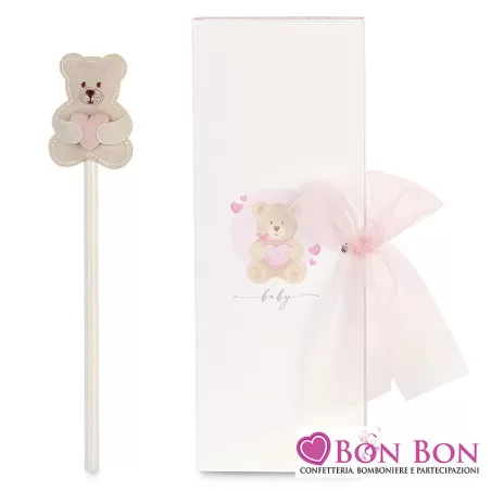 Bomboniera battesimo matita orsetto rosa Cupido - 1