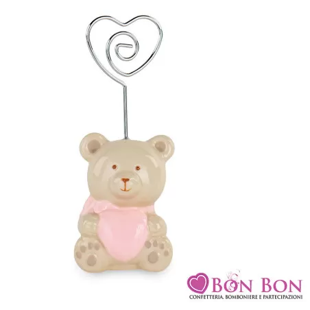Bomboniera battesimo bimba segnaposto orsetto rosa Cupido - 1