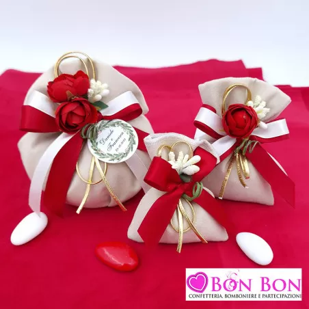 Sacchetti porta confetti per matrimonio natalizio scamosciati beige Liete Creazioni - 1