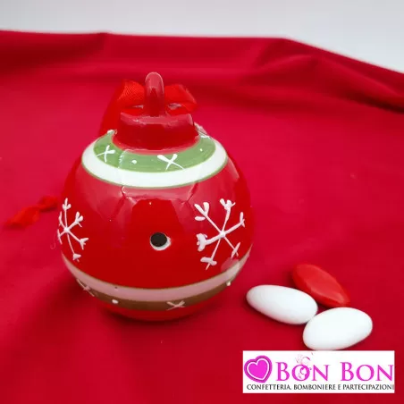 Bomboniera matrimonio natalizio pallina di Natale rossa e verde Infinito - 1